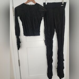 Maniere De Voir Black Ruched Mesh Top Sz 4 And Flared Trousers Sz 6